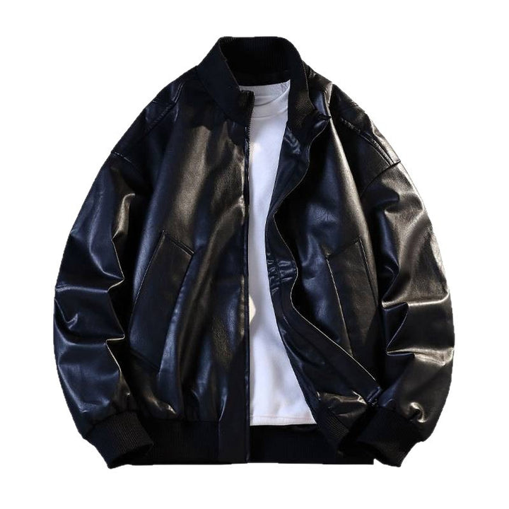 Herren Kunstleder Bomberjacke mit elastischen Rippbündchen und praktischen Taschen Aliams