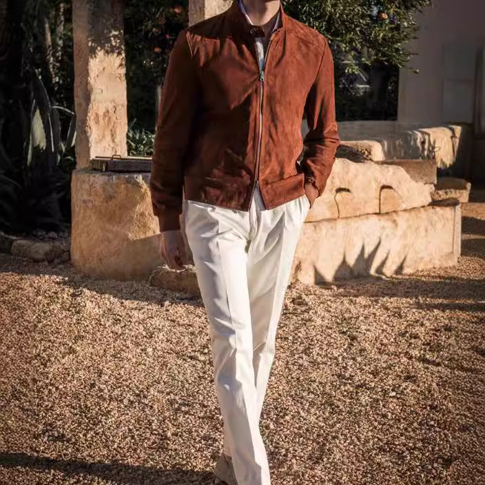 Herren elegante Wildlederjacke mit Stehkragen und seitlichen Eingrifftaschen Aliams