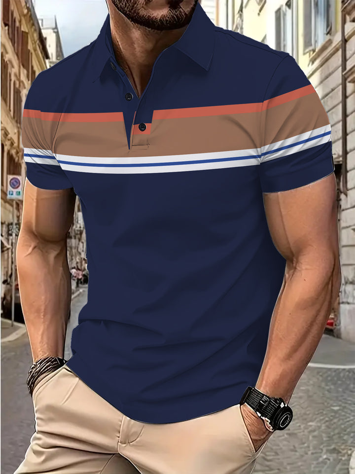 Herren Kurzarm Poloshirt mit modernen Blockstreifen Aliams