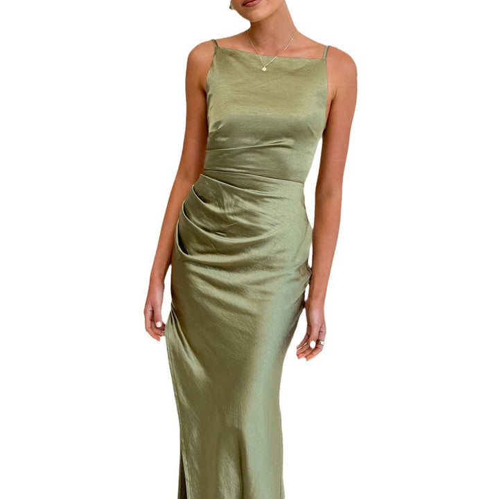 Damen Maxikleid mit Elegantem Satin-Finish und Hoch Geschnittenem Schlitz Aliams