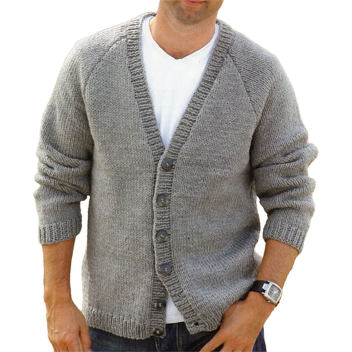 Herren gemütlicher Strickcardigan mit tiefem V-Ausschnitt und Knopfdetails Aliams