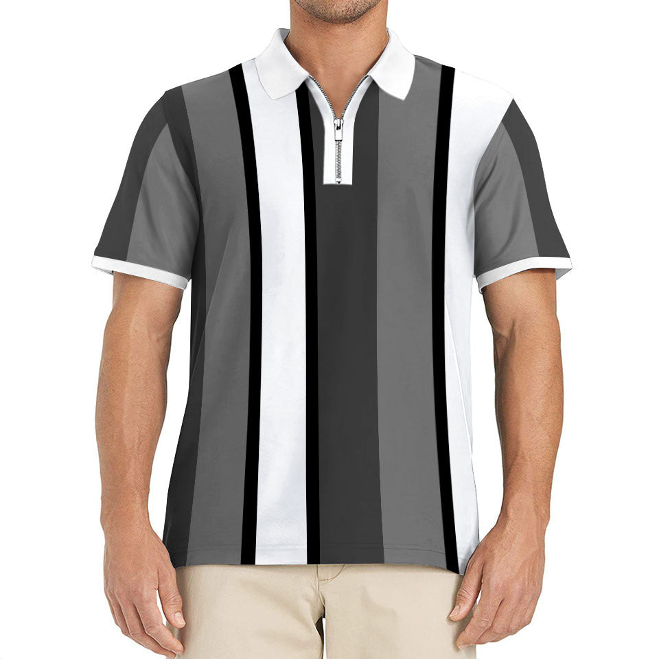 Herren Poloshirt mit praktischem Reißverschluss und modernem Streifendesign Aliams