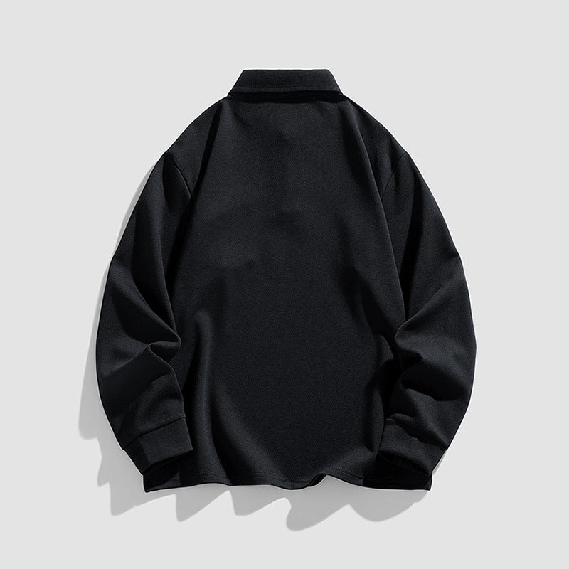 Herren lässiges Langarm-Polo mit Knopfleiste und praktischer Brusttasche Aliams