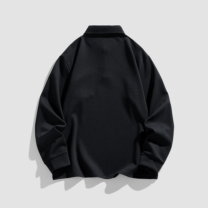 Herren lässiges Langarm-Polo mit Knopfleiste und praktischer Brusttasche Aliams