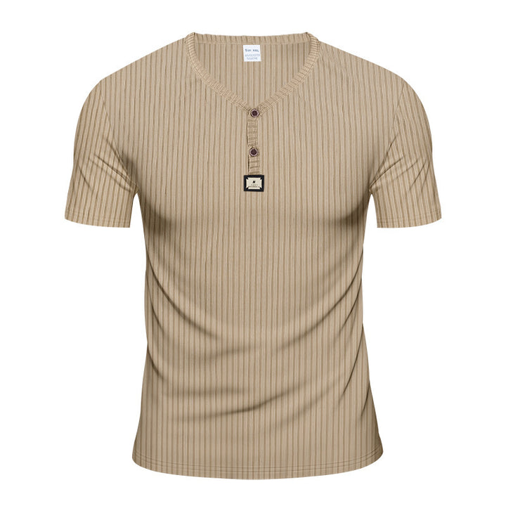 Herren Kurzarm-Henley-T-Shirt mit eleganter Struktur und modischen Knöpfen Aliams