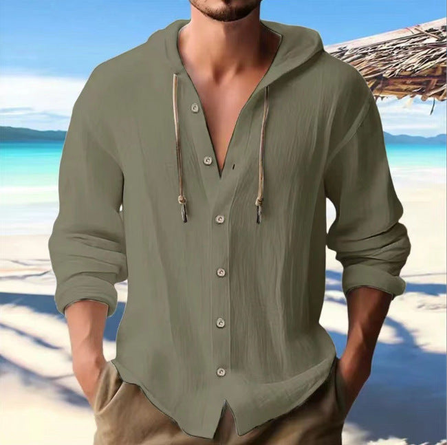 Herren Freizeit-Hemd mit Kapuze und Knopfleiste Aliams