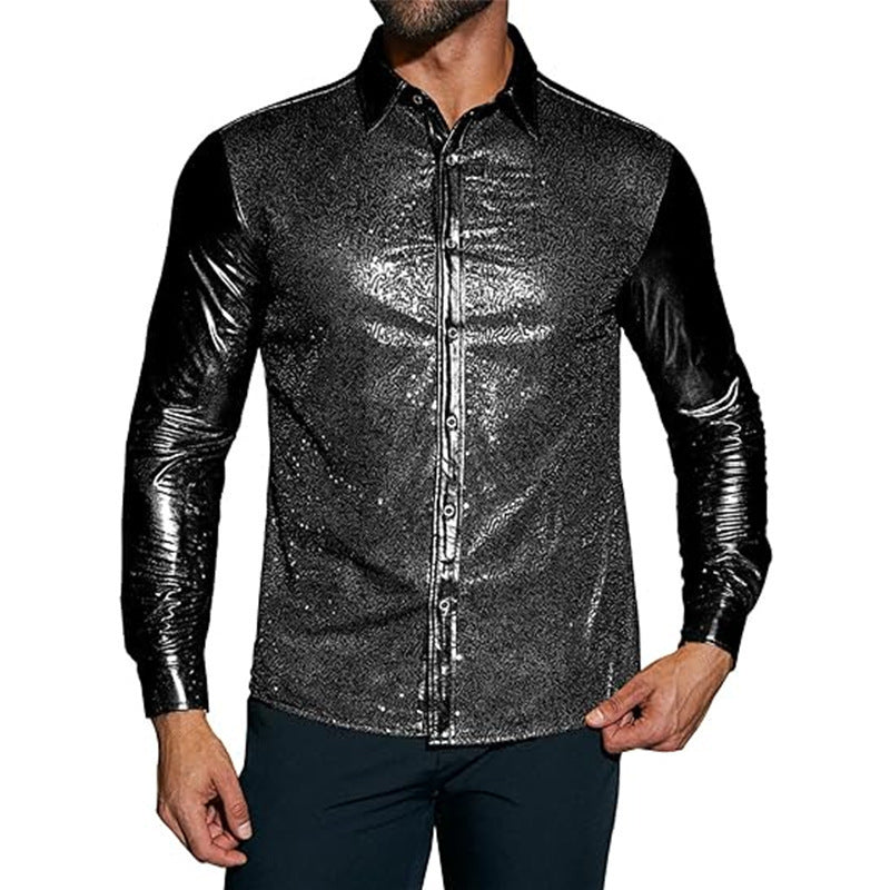 Herren elegante Paillettenhemd mit luxuriösem Flockmuster Aliams