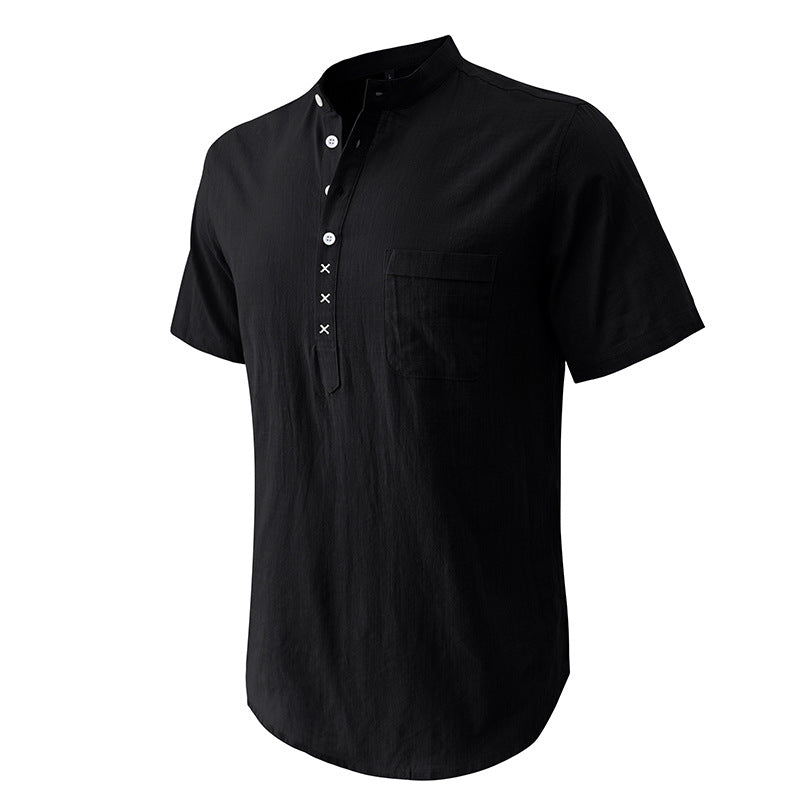 Herren Kurzarm-Henley-Shirt mit strukturiertem Kragen und eleganten Knopfdetails Aliams