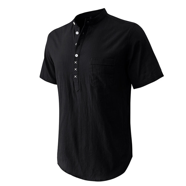 Herren Kurzarm-Henley-Shirt mit strukturiertem Kragen und eleganten Knopfdetails Aliams