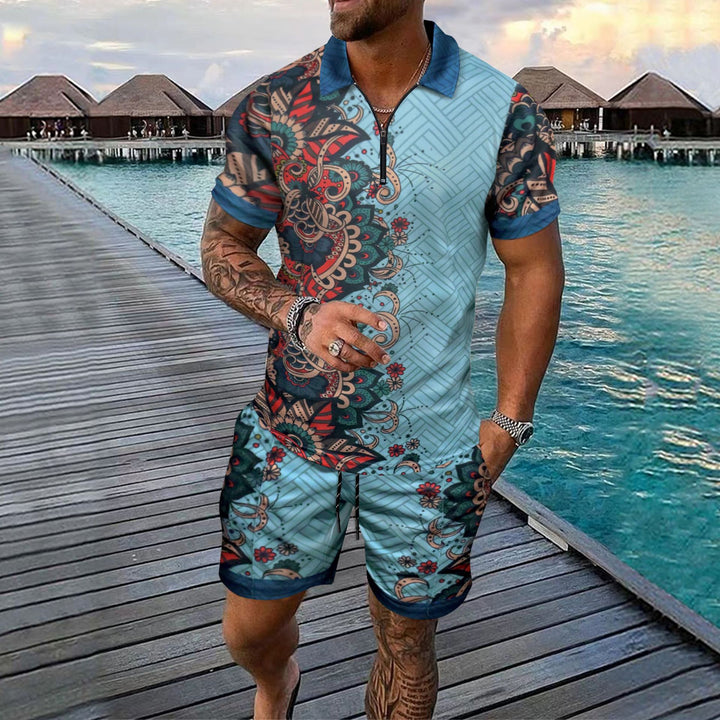 Herren Freizeit-Set mit modernem Druckdesign und praktischen Taschen Aliams