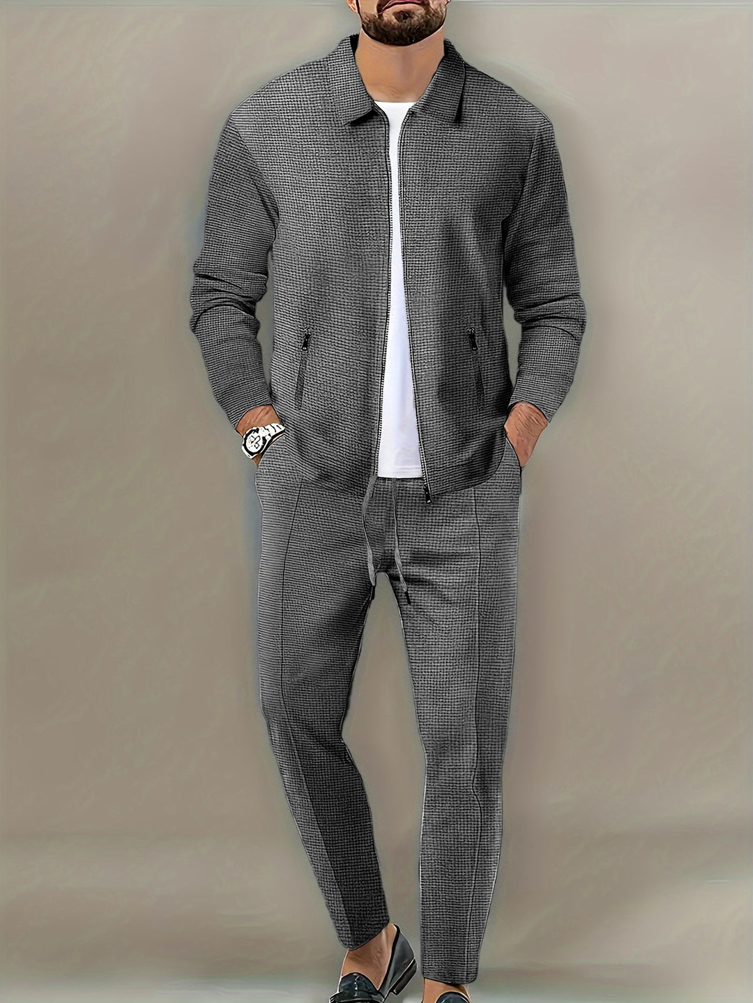 Herren Freizeitanzug mit modernem Strukturdesign und praktischen Taschen Aliams