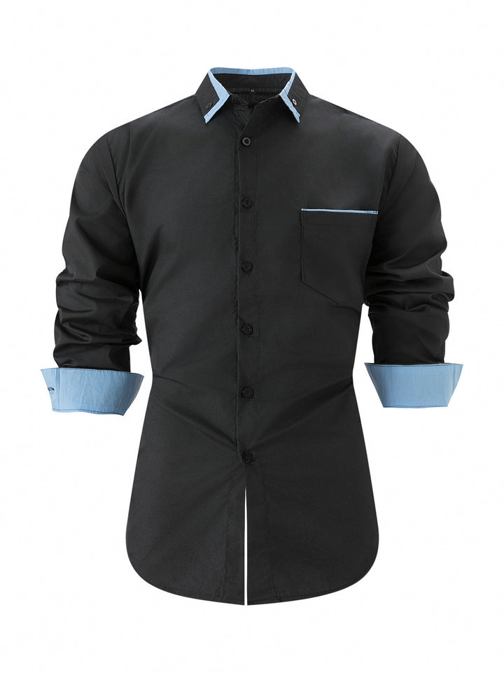 Herren elegantes Langarmhemd mit Kontrastdetails Aliams