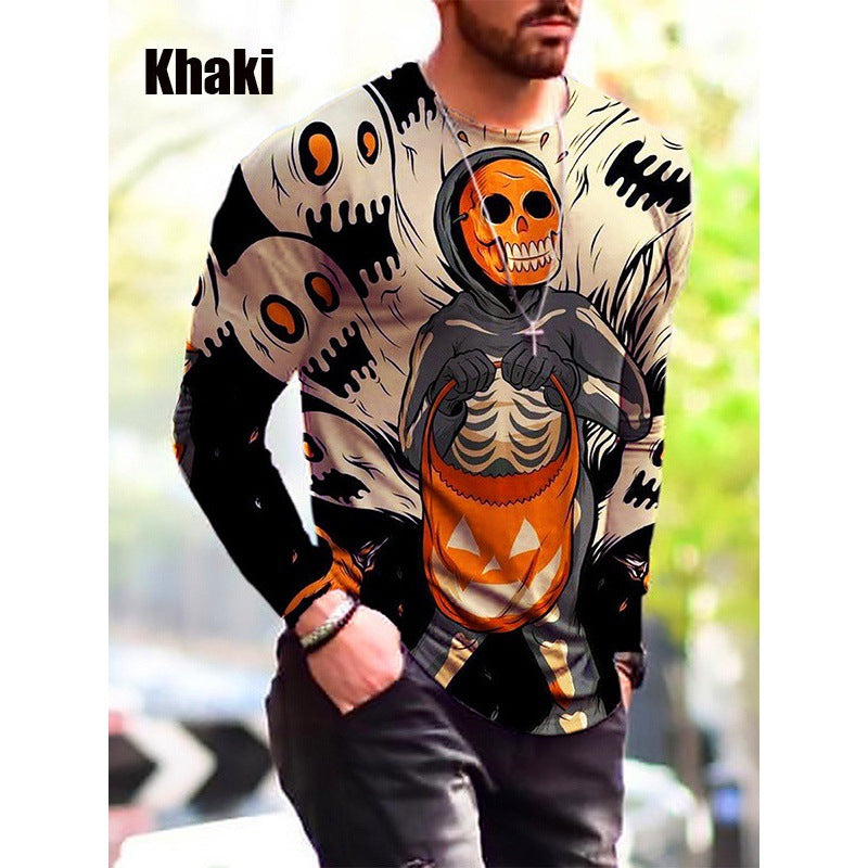 Herren Langarm-T-Shirt mit kreativem Halloween-Druck Aliams