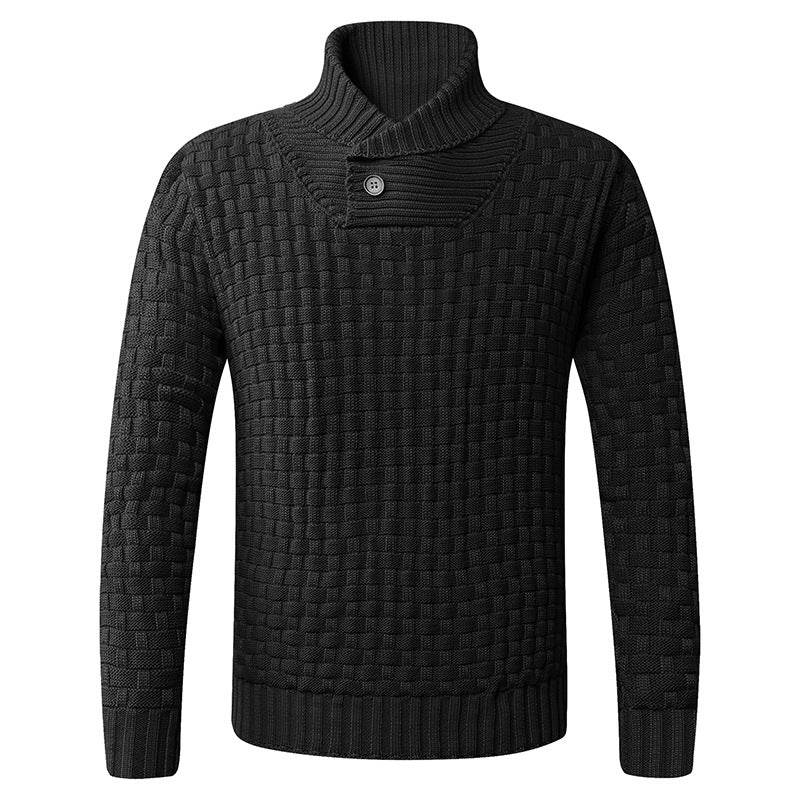 Herren strukturiertes Strickpullover mit Stehkragen und dekorativen Knöpfen Aliams