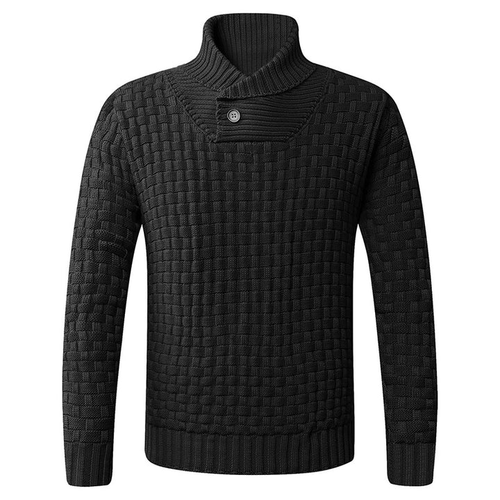 Herren strukturiertes Strickpullover mit Stehkragen und dekorativen Knöpfen Aliams