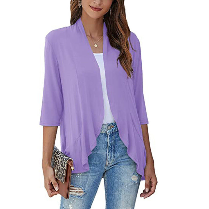 Damen Leichte Chiffonjacke mit Offenen Fronten und 3/4-Ärmeln Aliams