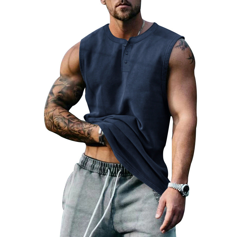 Herren ärmelloses Henley-Shirt mit Knopfleiste und weichem Baumwollmix Aliams