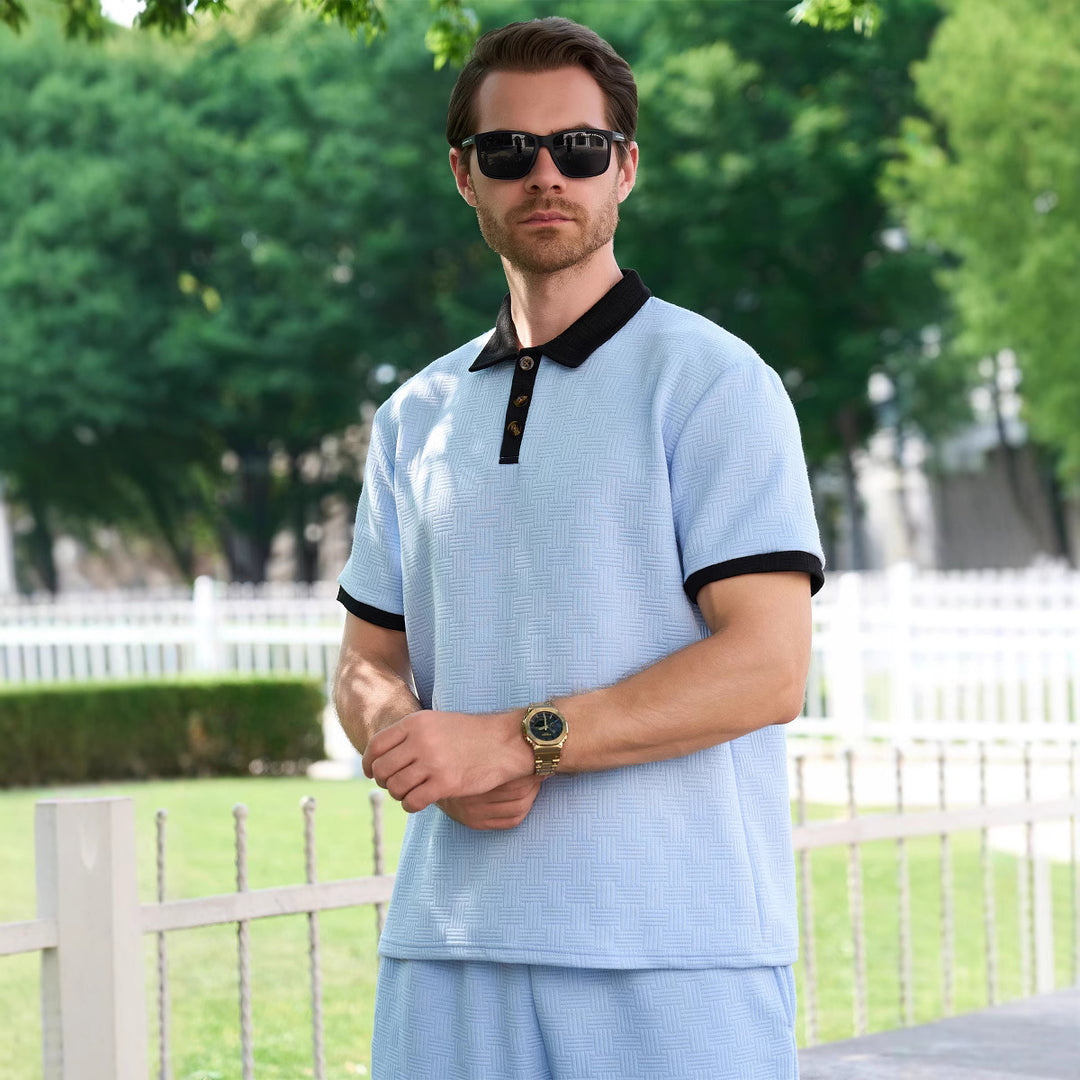 Herren Kurzarm-Polohemd mit Knopfleiste und strukturiertem Design Aliams
