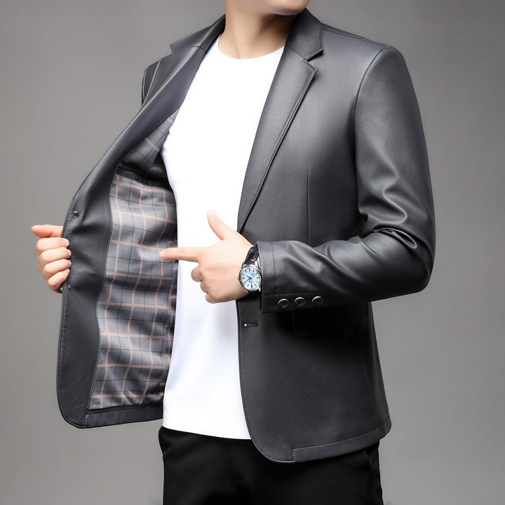 Herren eleganter Kunstleder-Blazer mit klassischem Schnitt Aliams