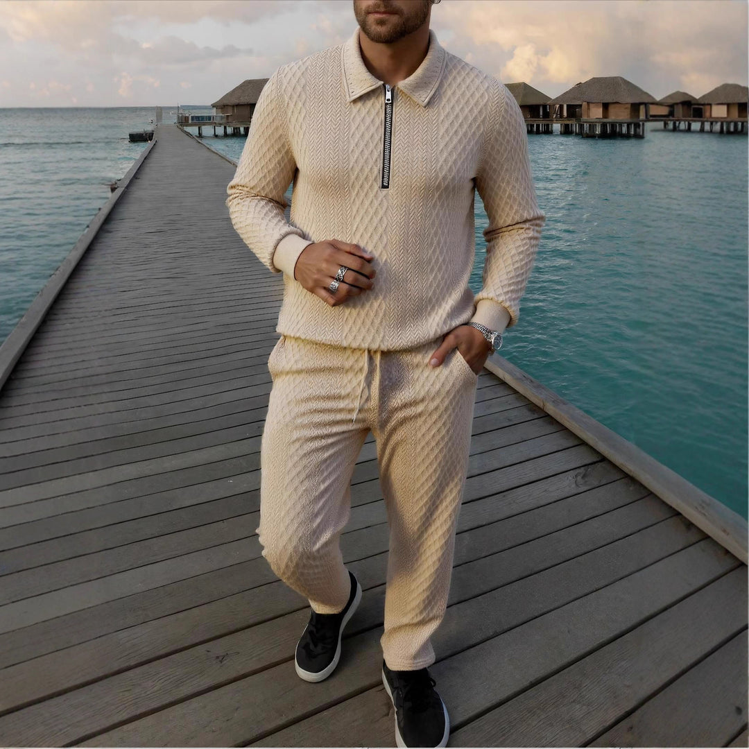 Herren Elegantes Strickanzug aus atmungsaktivem Material mit Stehkragen Aliams