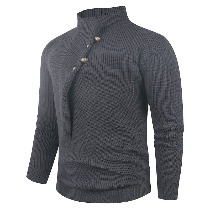 Herren Strickpullover mit asymmetrischem Kragen und dekorativen Holzknöpfen Aliams