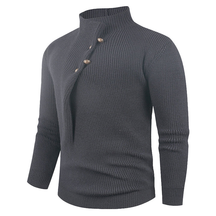 Herren Strickpullover mit asymmetrischem Kragen und dekorativen Holzknöpfen Aliams