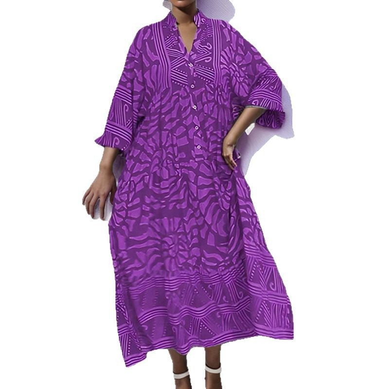 Damen Maxikleid mit Modernem Grafischem Design und Elegantem V-Ausschnitt Aliams