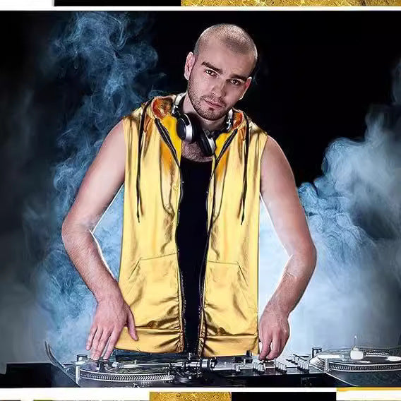 Herren angesagte Kapuzenweste mit metallischem Glanz und praktischen Taschen Aliams