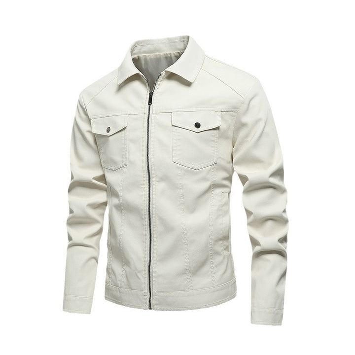 Herren Kunstlederjacke im klassischen Design mit funktionalen Reißverschlusstaschen Aliams