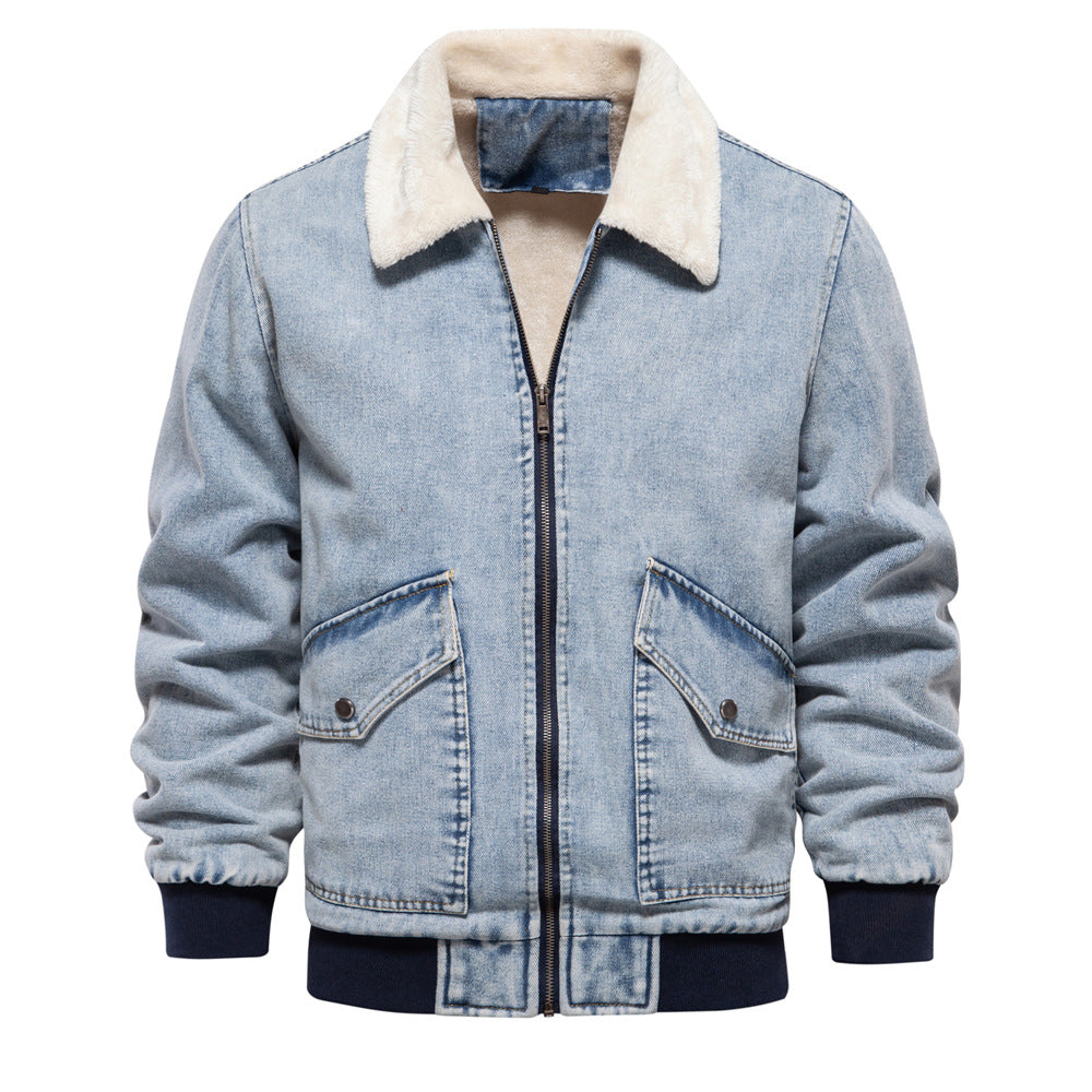 Herren Denimjacke mit warmem Fleecefutter und praktischen Taschen Aliams
