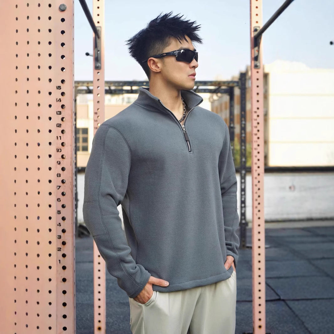 Herren Fleece-Pullover mit modernem Stehkragen und attraktiven Reißverschlussdetails Aliams