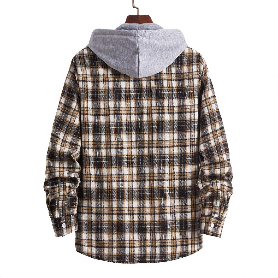 Herren Karomuster Hemd mit integrierter Kapuze Aliams