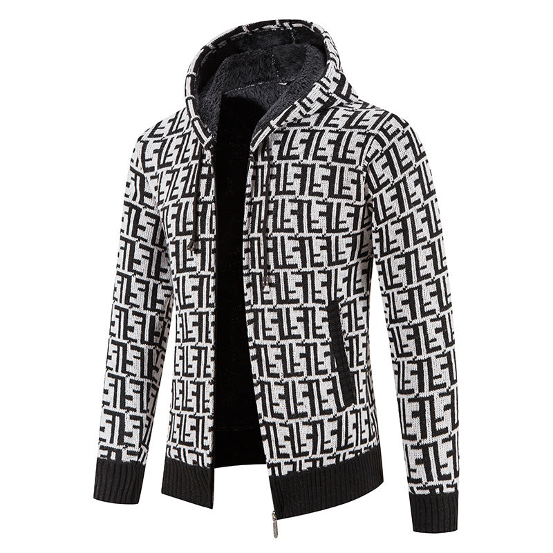 Herren Hochwertige Strickjacke mit modernem Muster und Kapuze Aliams