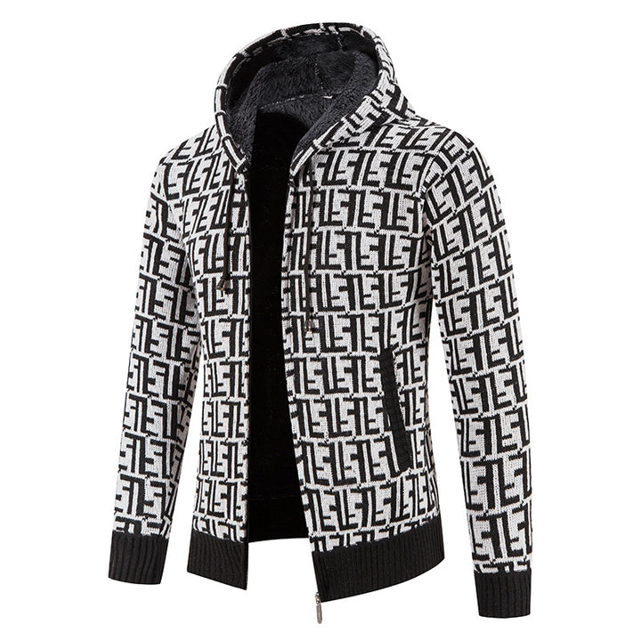 Herren Hochwertige Strickjacke mit modernem Muster und Kapuze Aliams