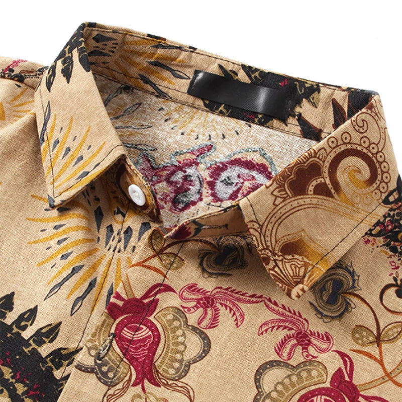 Herren Kurzarm-Hemd mit aufwendigem Hintergrunddruck und klassischem Kragen Aliams