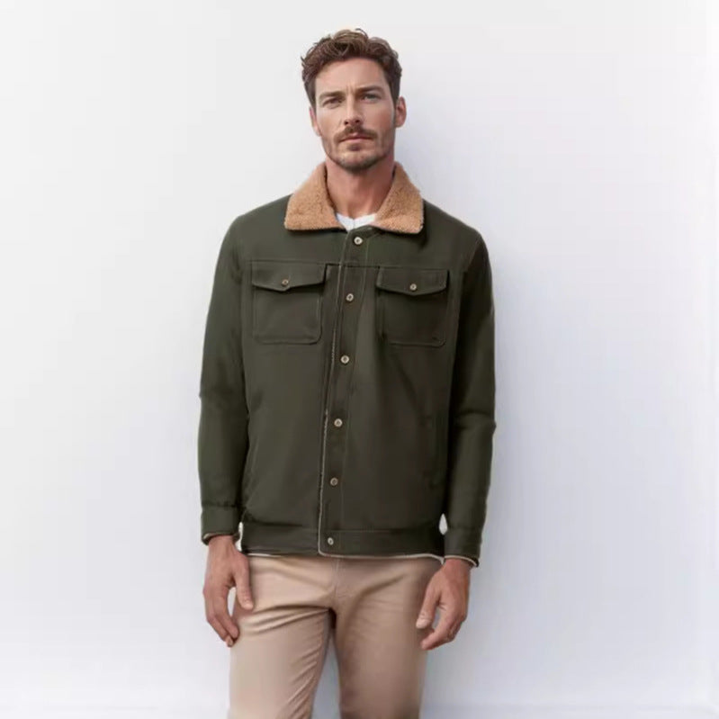 Herren schicke Arbeitsjacke mit weichem Kragen aus Kunstfell Aliams