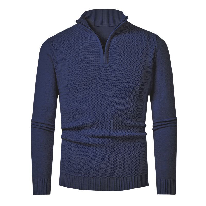 Herren eleganter Strickpullover mit Zipper und strukturiertem Wellen-Design Aliams