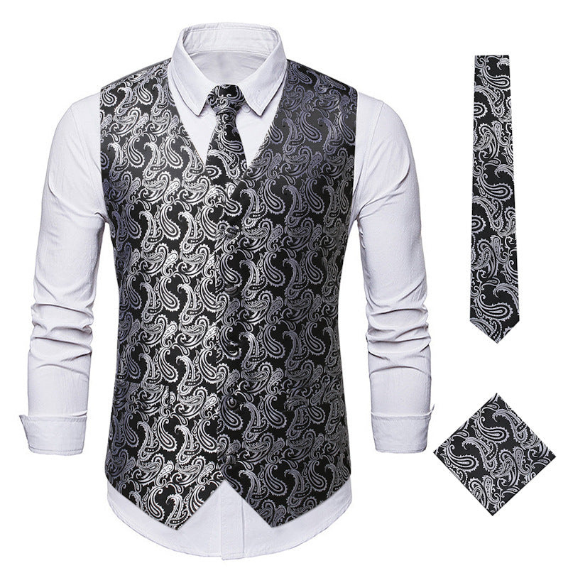 Herren elegante Weste mit feinem Paisleymuster und passendem Krawatten-Set Aliams