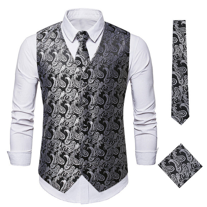 Herren elegante Weste mit feinem Paisleymuster und passendem Krawatten-Set Aliams