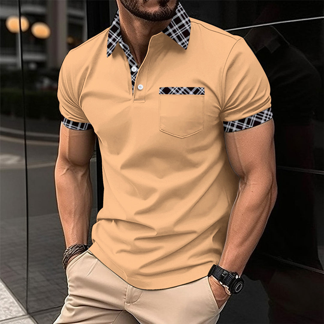 Herren elegantes Polohemd mit kontrastierendem Kragen und Brusttasche Aliams