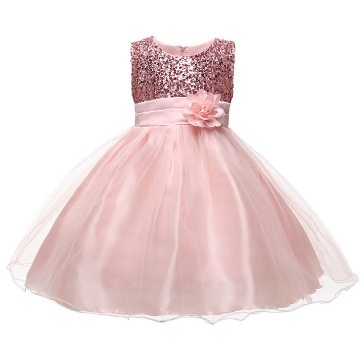 Mädchen Festliches Tüllkleid mit Glitzerndem Oberteil und Floraler Applikation Aliams