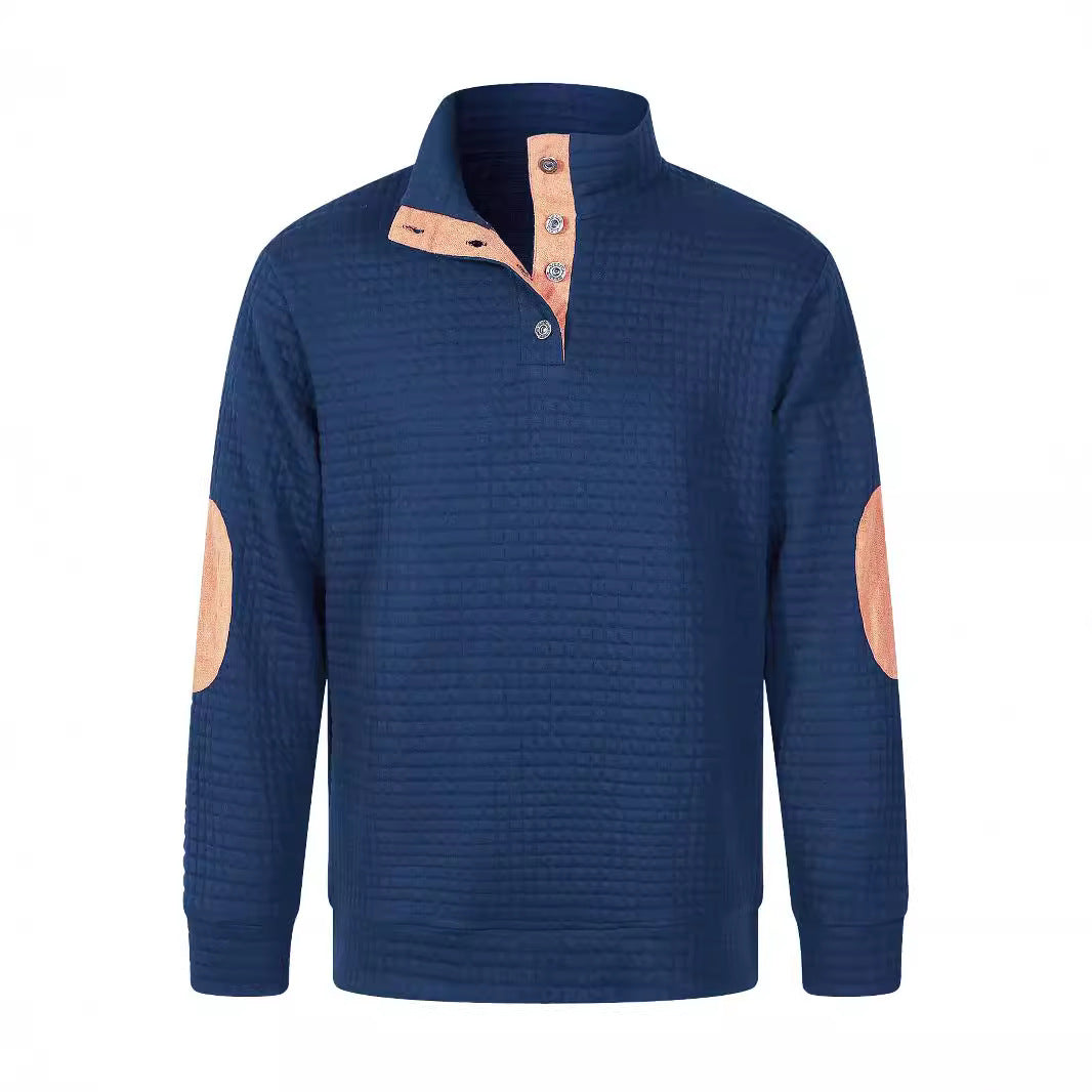 Herren Bequemer Sweatpullover mit Knopfleiste und Kontrastelementen Aliams