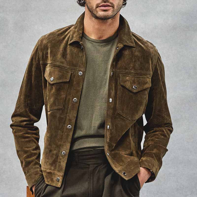 Herren elegante Wildlederjacke mit praktischen Brusttaschen Aliams
