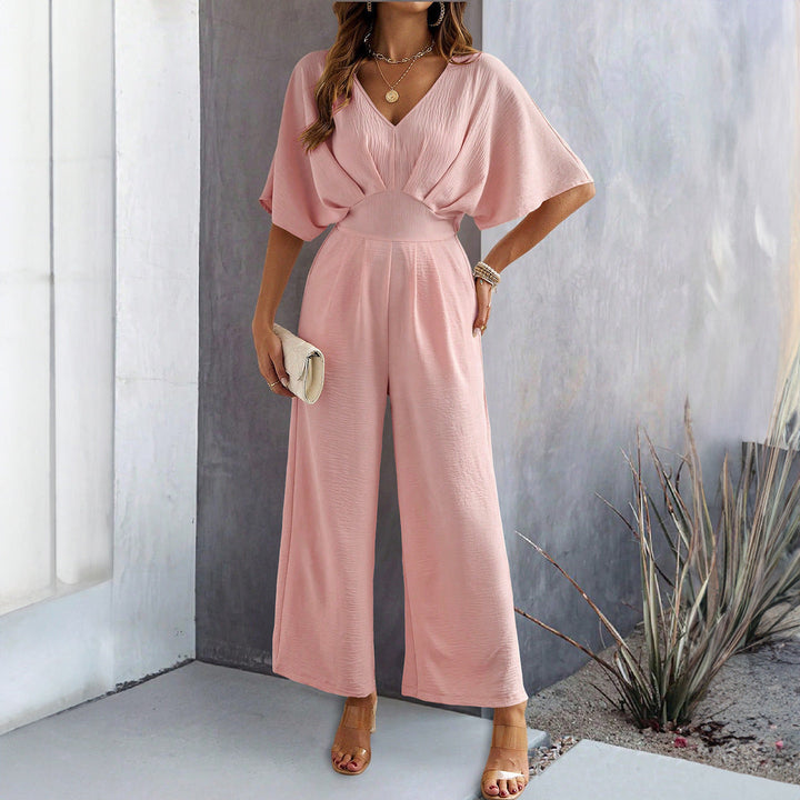 Damen Weit Geschnittener Jumpsuit mit Eleganten Drapierungen und V-Ausschnitt Aliams
