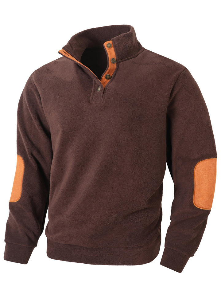 Herren bequemer Fleece Pullover mit Kragen und Kontrastbesatz Aliams
