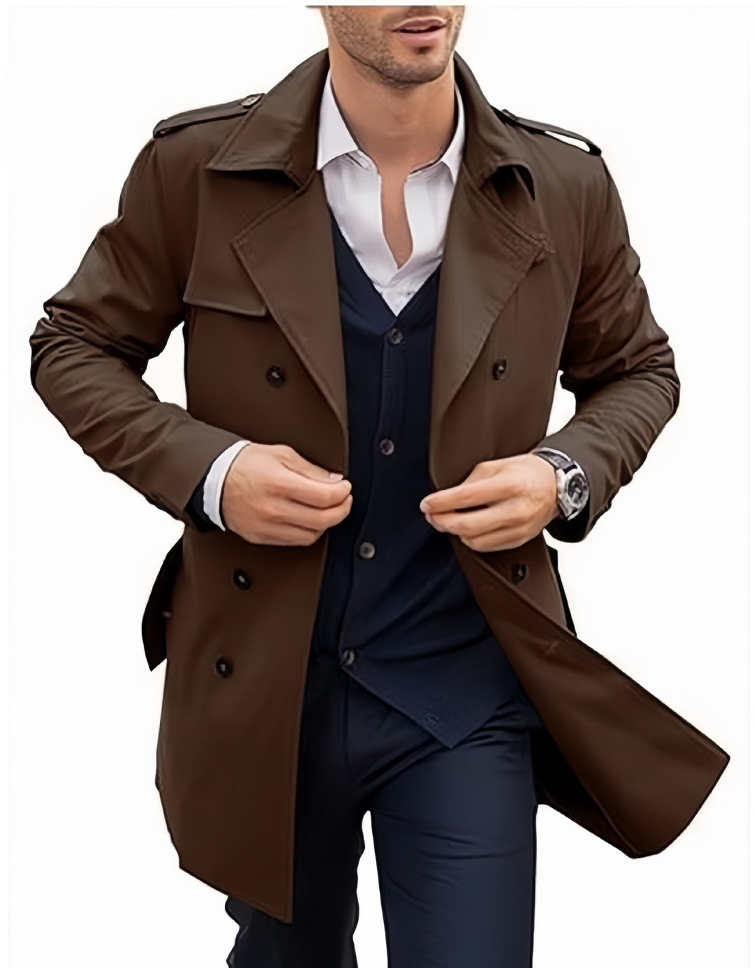 Herren eleganter Trenchcoat mit strukturiertem Design und doppelter Knopfleiste Aliams