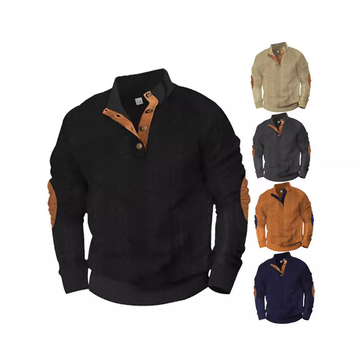 Herren Pullover mit strukturierter Oberfläche und modischen Lederakzenten Aliams