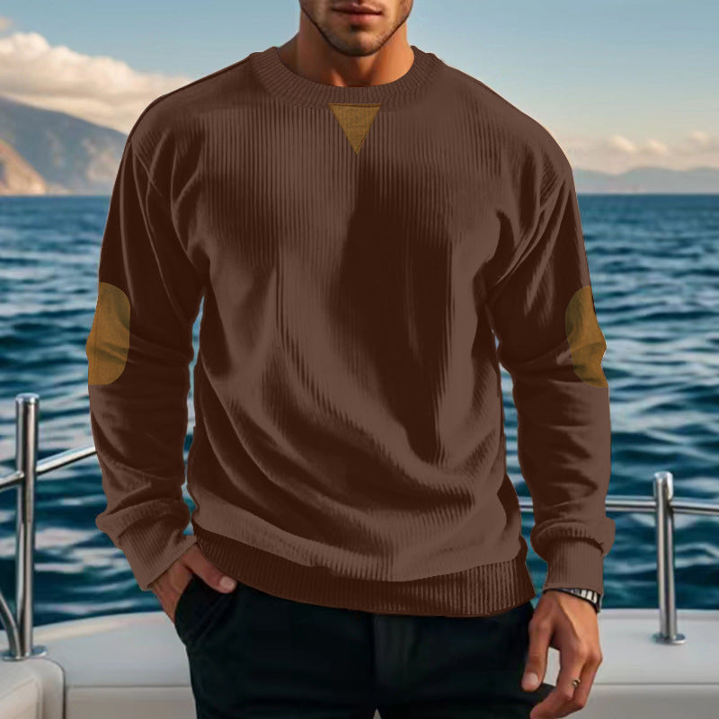 Herren Strickpullover mit strukturiertem Design und Lederapplikationen Aliams