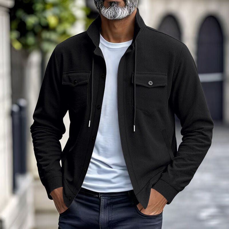 Herren Hochwertige Cordjacke mit praktischen Taschen und modischem Stehkragen Aliams