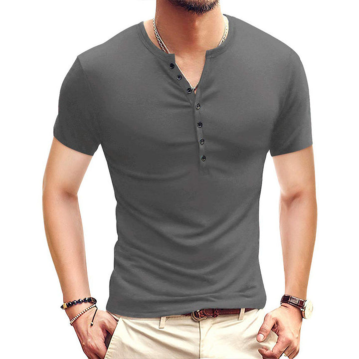Herren Kurzarm-Henley-Shirt mit stilvollem Knopfverschluss Aliams